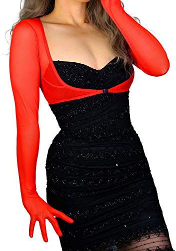 DooWay Women Bolero Sun Gloves Lace Sheer Long Arm Warmer Shrugs Red