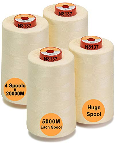 New brothread Sytråd i polyester med 28 alternativ, 4 stora konspolar på 5 000 m vardera, 40S/2 (Tex27) för sömnad, quiltning, bitning, serger och overlock - elfenbensvit