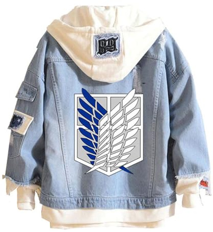 WANHONGYUE Anime Chaqueta Vaquera Hoodie Denim Jacket Adulto Cosplay Sudadera con Capucha Jeans Sweatshirt Abrigo, Azul, XL