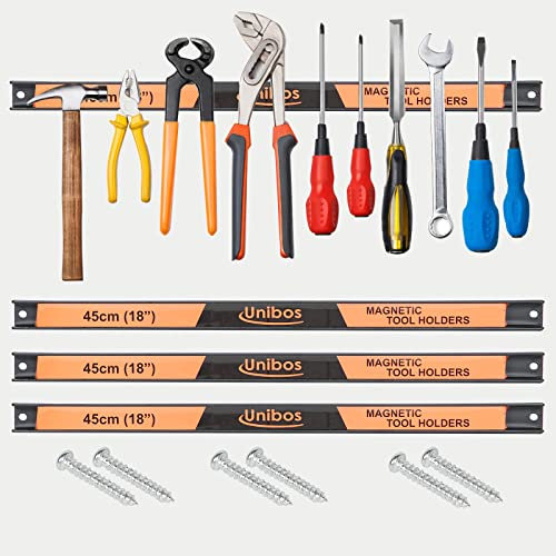 Unibos Magnetic Tool Holder Rack Set of 3-24 Inch Heavy Duty Garage Wall Holder Strip for Tools - Tool Bar with Magnet for Screwdriver Wrench (18 Inches)