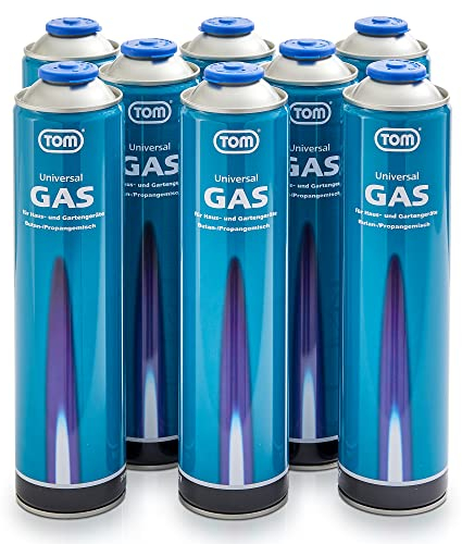 TOM 2 x, 4 x oder 8 x 330 g Universalgas Kartuschen mit Schraubgewinde 600 ml – Propan/Butan Gas Kartuschen LG-600 sind ideal für Unkrautbrenner, Abflämmgerät, Lötbrenner, Gaslampe & Co.