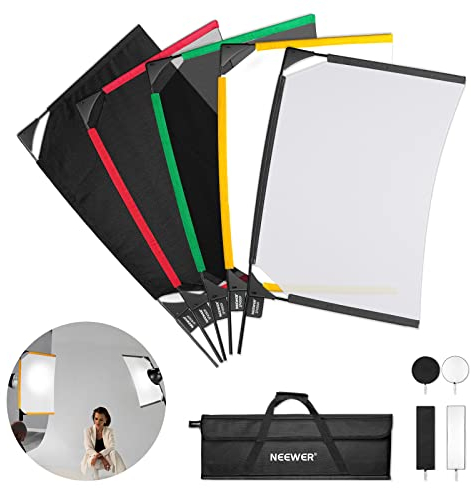 Neewer Foldable Scrim Flag Kit, 18x24in/45x60cm 5 In 1 Photography Flag Panel Lighting Reflector Diffuser Light Modifier Shaper for Soft, Diffused & Light Effects, Carry Bag Included, SF4560F
