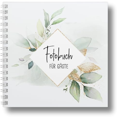 Fotospiel Hochzeit Fotobuch by snaPmee - Hardcover Fotoalbum mit Platzhaltern für 50 Fotoaufgaben - Weiße Spiralbindung - Größe 21x21cm, 300 g/m² Papier (extra dick) - Eukalyptus