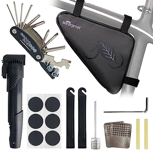 Socpuro Bike Repair Tool Kit, Waterproof Frame Triangle Bag with Bicycle Multi-Function Repair Tool Kit, Portable Repair Tool Accessories Set for Road Mountain BMX Cycling