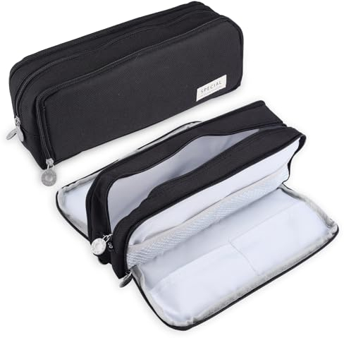 Federmäppchen Mädchen Jungen, Mäppchen Mädchen Teenager, Federmäppchen Groß mit 3 Fach, Pencil Case für Kinder Erwachsene, Etui Schule Studenten Federtaschen (Schwarz)