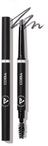 VEECCI Diamond Eyebrow Pencil - Long Lasting & Smudge-proof, Dual-Ended with Soft Brush - Vegan Formula for Microblading Effect Brows (Dark Grey)