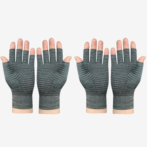 Jesata 2 pares de guantes para artritis con infusión de cobre, guantes de fibra de cobre de grado médico, guantes elásticos para terapia de calor y compresión, guantes de compresión para aliviar el