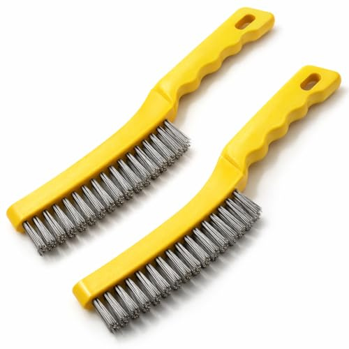 Chillnhangby 2 Pcs Stainless Steel Wire Brush for Cleaning Rust - 11 Heavy Duty Wire Brushes for Metal, Welding & Deburring - Comfortable Curved Handle Rust Remover Tool