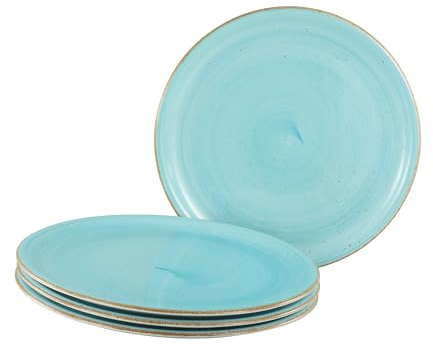 Creatable, 34045, Serie Vintage Nature Aqua, 4-teiliges Geschirrset für 4 Personen, Pizzateller aus Porzellan, spülmaschinen- und mikrowellengeeignet, Made in Europe