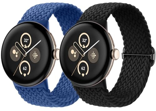 Maledan 2 stycken flätat armband kompatibelt med Google Pixel Watch 4 armband 41 mm, elastiskt nylonsportband för Google Pixel Watch 4/3 41 mm/2/1 för kvinnor och män