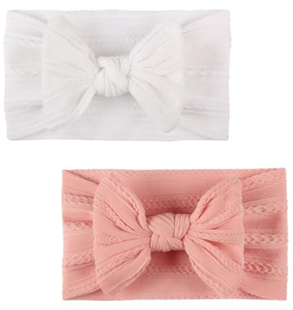 2Pcs Baby Headband Hair Bands, Nylon Bow Turban Set for Newborn and Toddlers' Photography Props