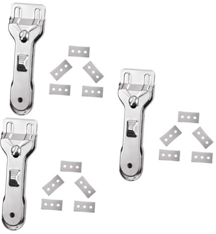 Ciieeo 3 Ensembles Grattoir à Verre Rasoirs Grattoir à Peinture Lame Scrapper Multi Spatule Nettoyeur Outil Ciseau Scrubber Ultime Bloc Des Couteaux Pouvoir Acier Inoxydable Silver