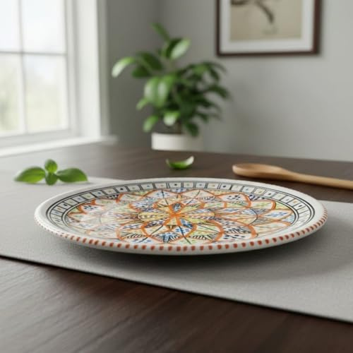 Hand-Painted Ceramic Pizza Plate – Tunisian Craftsmanship Ø 35 cm 1401251602 Morocco Turkey Ethnic of the World