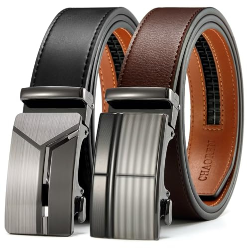 CHAOREN Cintura Uomo 2 Pezzi, Cinture Uomo Pelle con Fibbia a Cricchetto Automatica, Cinta Larga 35mm, Trim Regolabile per Adattars