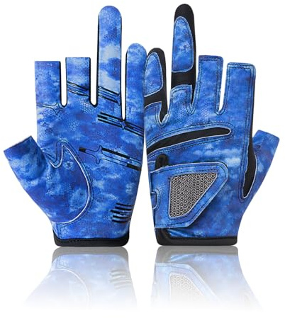 Rioomui 3-Cuts Fishing Gloves Men, Lightweight Breathable Anti-Slip Kayak Gloves Women for Kayaking, Sailing,Paddling,Rowing Enhanced Grip and Comfort