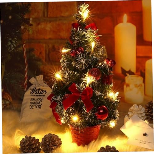 Mini albero di Natale, albero di Natale da 40 cm da tavolo con luci a LED e ornamenti sospesi per decorazioni per tavolo da ristorante per la casa di (rosso)