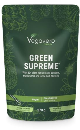 Green Supreme Polvere Vegana | Superfood, Fibre e Fermenti Lattici | Con Moringa, Spirulina, Clorella, Erba d’Orzo, Ashwagandha, Rodiola, Bromelina, Rhodiola | 270g | 1 Mese | Senza Additivi | No OGM