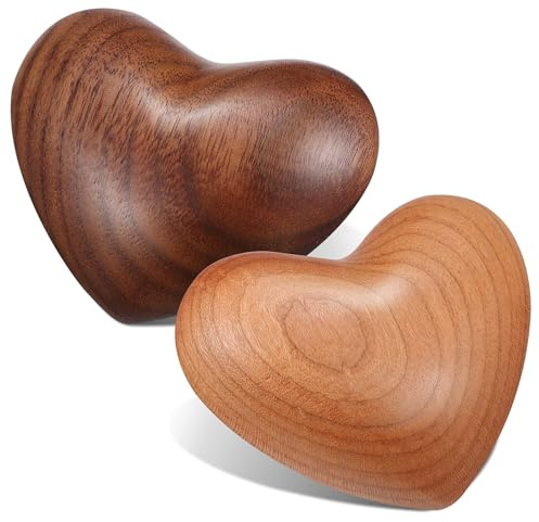 Alipis 2 Stück Holzherz Handschmeichler aus Kirsch Schwarzholz Handliche Deko und Stressball in Herzform Glatte Oberfläche als Kleines Geschenk Glücksbringer für Frauen und Muttertag