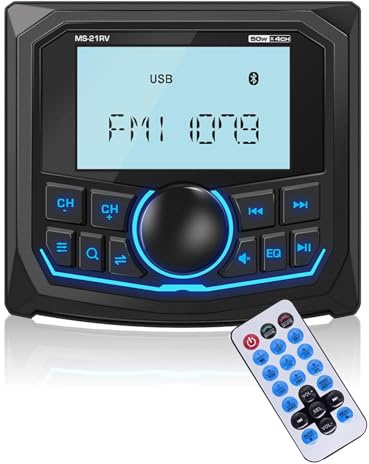 VUIUYOIES Marin MP5-radio AU-X FM för ATV AM Vattentät Bluetooth UTV RDS RZR SPA Multimediaspelare 3-tums skärmljud, med RGB
