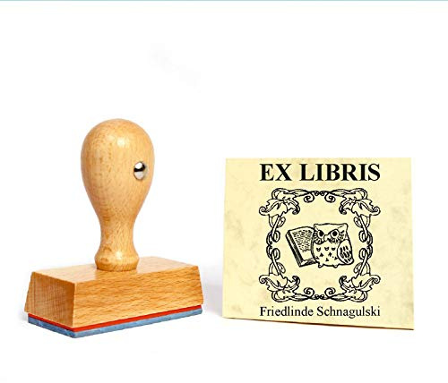 EX LIBRIS-stämpel Uggla med bok avtryckstorlek 40 x 50 mm – med personligt önskenamn och motiv