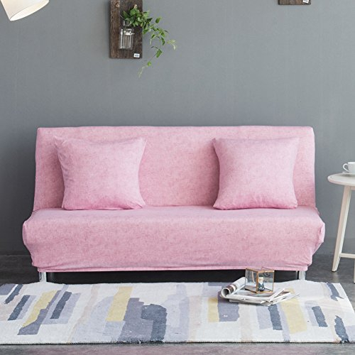 Sofabezug für Klappsofas ohne Armlehnen, mit Leinenmuster, einfarbig, Stretchmaterial, Polyester/Elasthan, rose, L:195-225CM