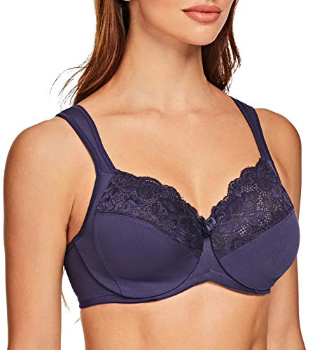 MELENECA Femme Soutien-Gorge Grande Taille Minimiseur Dentelle Couverture complète Sangle Coussin avec Armatures Blue 115C