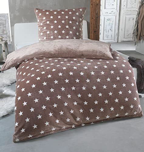 MALIKA Biancheria da letto invernale in pile con stelle, reversibile, motivo Cashmere Touch, in diversi colori e misure, colore: tortora, dimensioni: 155 x 220 cm