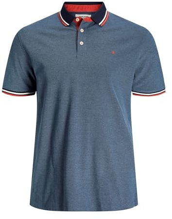 JACK & JONES Jjepaulos Polo Ss Noos Pls, Polo-Shirt Uomo, Blu (Denim Blue Detail:ps), 3XL Plus