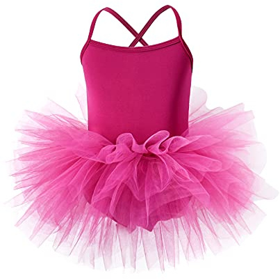 Little Girls Ballet Skirted Leotards Strap Tutu Dance Dress Party Ballerina Outfitss Rosy 6-7T