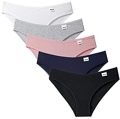 Underbyxor dam bomull 5-pack färgglada trosor för kvinnor enfärgade låg midja elastiska bikinitrosor damer sömlösa trosor underkläder damer sexiga underkläder andas stringtrosor, svart, L