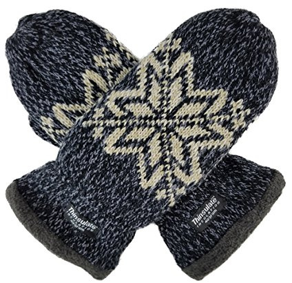 BRUCERIVER Hommes Moufles Gants en tricot de flocon de neige avec doublure en polaire chaude, Gris Foncé, XXL