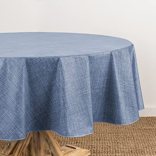 Elrene Home Fashions Monterey Mantel de Vinilo Resistente al Agua y a Las Manchas con Respaldo de Franela, 60 x 84 Pulgadas, Ovalado, Azul