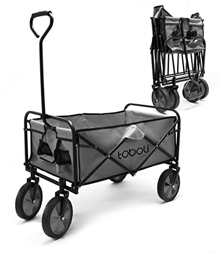 Toboli Bollerwagen faltbar Offroad grau, Faltbollerwagen belastbar bis 100 kg, Klappbollerwagen für Strand, Garten, Einkäufe