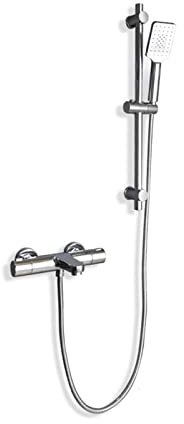 GOODBZ Bathtub Faucet Set Thermostat Bath Tap Brass Tub Mixer Tap Aerator Tub Filler with Two Water Outlets Tub Tap Plated,B
