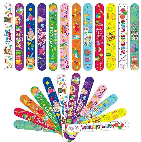48pcs Pulseras de Bofetada para Niños, Pulseras de Cumpleaños Gadgets a Presión Pulseras Divertidas Rollos para Niños, Birthday Slap Bracelet Juguetes Pulseras de Fiesta Regalos para Niñas y Niños