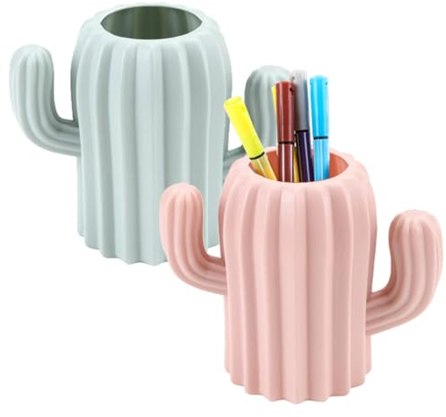 Dtoterul Bleistiftbehälter Organizer 2 Stück Kaktus Stifthalter Schreibtisch Stifte Organizer Stifthalter Desktop Make Up Pinselhalter Kaktusform Stiftebecher Stiftbox für Schreibtisch (Pink, Grün)