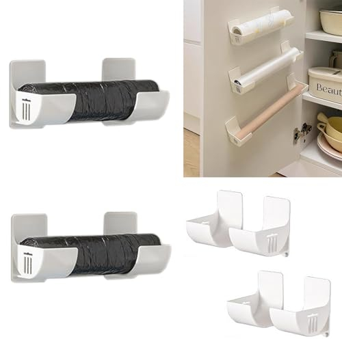 inki Lot de 2 supports en aluminium pour porte d'armoire, étagère murale autocollante, support pour papier sulfurisé et ciré, porte de garde-manger, organiseur de sac poubelle