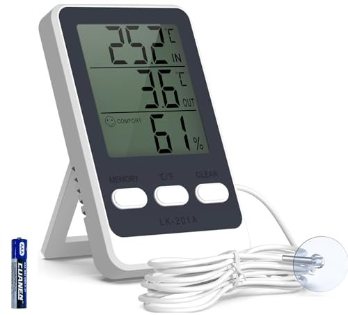 Brifit Digital Kühlschrankthermometer mit 1.5M Wasserdichter Sonde, Thermometer Hygrometer mit MIN/MAX Aufzeichnen, Thermometer mit fühler für Refrigerator, Freezer, Aquarium, Gewächshaus, Labor