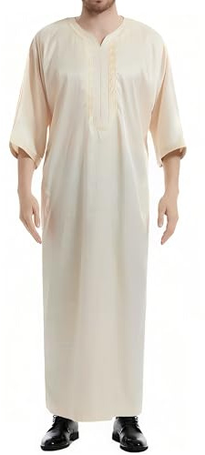 Caftán para Hombre – Túnica Musulmana Abaya Djellaba (Beis, M)