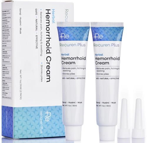 Recuren Plus Hemorrhoids Treatment Hemorrhoid & Fissure Cream Fast Acting Hemorrhoid Cream and Healing Formula for Itching Swelling Bleeding Burning and Maximum Pain Relief 30g, 2 Pack