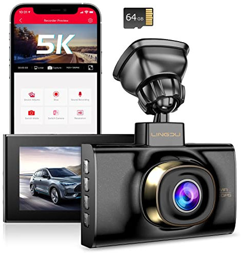 LINGDU V620 Dashcam Auto Vorne Hinten 4K+1080P, 2.4 IPS WiFi Dash Cam Auto Kamera mit 64GB SD Karte, Dual Auto Kamera mit Sprachausgabe, Parküberwachung, Super Nachtsicht, WDR, GPS, 170° Weitwinkel