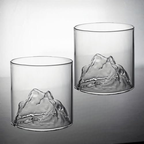 Lot de 2 verres à whisky en cristal de montagne pour cocktails, scotch, cognac, bourbon, 300 ml (2pcs)