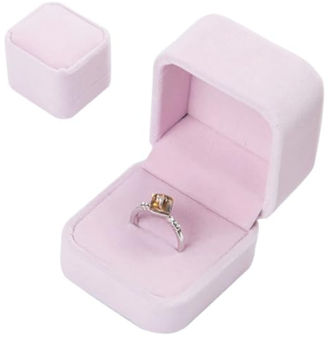 CavspkArt Velvet Square Ring Box for Wedding, Engagement, Necklace and Earrings Storage - Organizer for Men and Women Proposal (Pink)