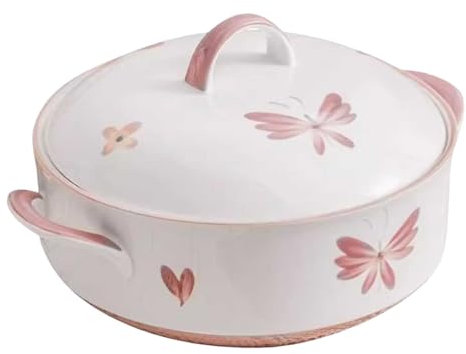 Vnook Sopera de cerámica con tapa y asas, tazón de sopa de porcelana de gran capacidad de 2L for fiestas en casa, cena familiar