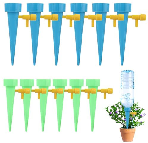 FLOWERUN 12 Pezzi Kit Irrigazione a Goccia per Piante, Gocciolatore con Flusso Regolabile e Adattatore per Bottiglie, Sistema di Annaffiatura Automatica per Interno Esterno Orto Balcone (Multicolore)