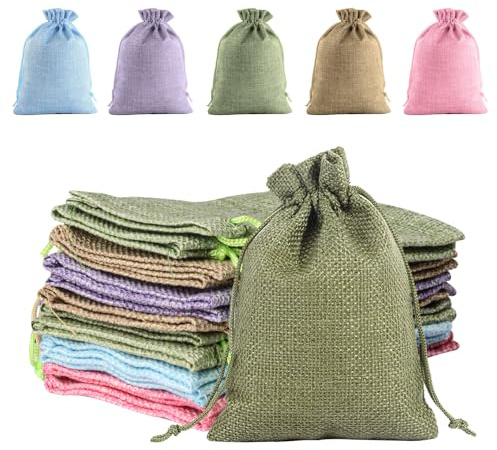 20 Stück 10 x 14 cm Bunte Jutesäckchen mit Kordelzug(5 Farben)