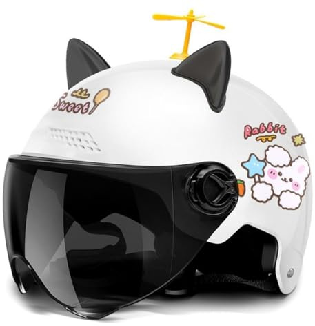 Casque Demi-Jet De Moto Homologué ECE Pour Enfants Avec Oreilles De Chat, Casque Ouvert Pour Vélo,Moto Tout-Terrain, Karting, Vélo Et Quad Pour Garçons Et Filles De 2 À 14 Ans 4,48~55cm