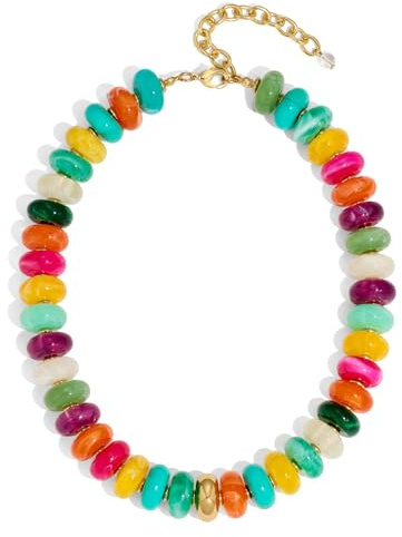HolidayQbee Chunky Bead Necklace For Women - Colorful Resin Beaded Statement Necklace, Retro Boho Summer Beach Jewelry, Bright Choker