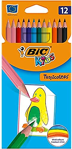 Bic Kids Tropicolors Matite Colorate senza Legno, Confezione da 12 Matite, Colori Assortiti