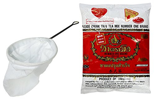 Filtre à thé thaïlandais en acier inoxydable de style thaïlandais traditionnel avec numéro un le mélange original de thé glacé thaïlandais (Cha Tra Mue – 400 g)